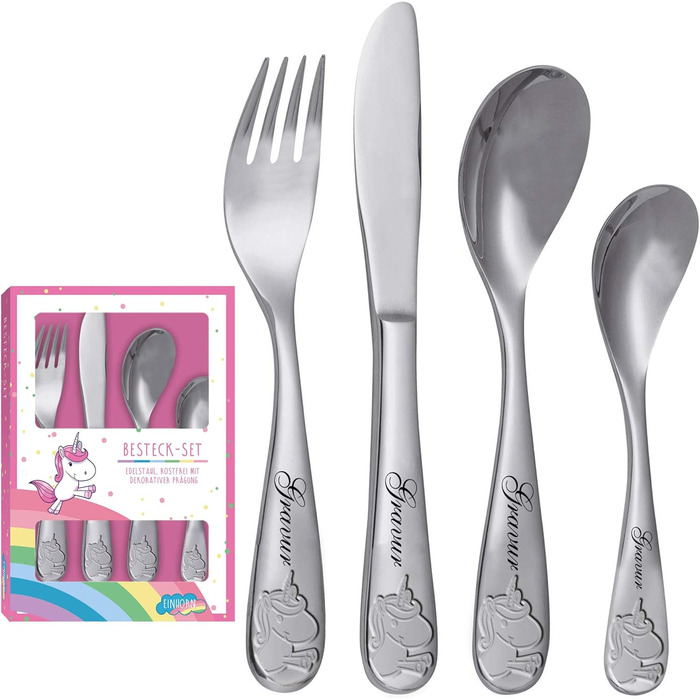 Дитячий столовий набір Kinderbesteck з єдинорогом та індивідуальною гравіюванням імені