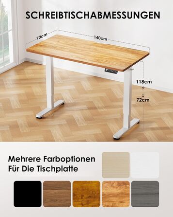 Електричний регульований стіл ErGear 140 x 70 см, з пам'яттю, для дому та офісу, світло-сірий, з підключенням