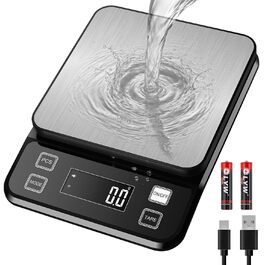 Кухонні ваги Diyife 10 кг, 0,1 г, з нержавіючої сталі, LCD-дисплеєм, функцією тарування та підрахунку, чорні