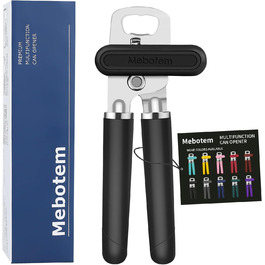 Відкривачка для консервів ручна, чорна, з відкривачем для пляшок, міцна, з гладкими краями та зручною ручкою