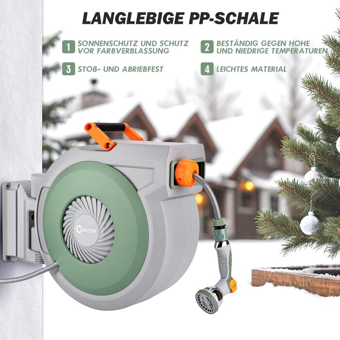 Висувна касета для шланга на стіну, шланг +2м, садовий шланг з пістолетом для поливу, система повільного відмотування, фіксація шланга на будь-якій довжині, поворотна кріплення 180°, (38M)