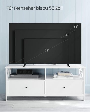 Тумба під телевізор VASAGLE, 120 см, з 2 шухлядами та 2 відкритими полицями, для телевізорів до 55 дюймів, сталевий каркас, вінтажний колір, LTV300B01