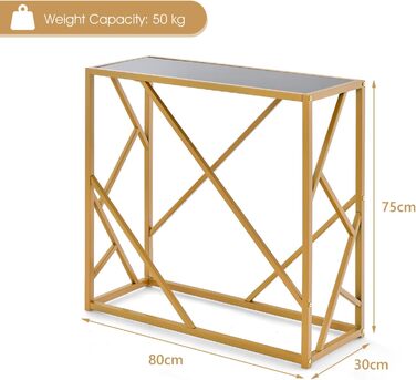 Консольний стіл Gold 80 см, металевий каркас, загартоване скло, для вітальні/передпокою