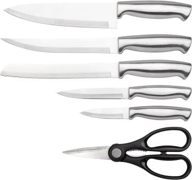 Набір ножів Messerblock з 7 предметів | Набір ножів для кухні з кухонними ножами та ножицями | Набір ножів з нержавіючої сталі C-MBS 4018 білий