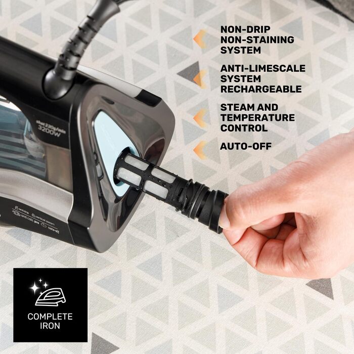 Праска Geyser Eco 3200: 3200 Вт, підошва Ultra X-Slide, 220 г/хв, антиналіт, захист від протікання, самоочищення, ECO-режим