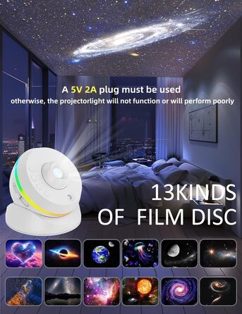 Проєктор зоряного неба VanSmaGo 8-го покоління Sternenhimmel Galaxy: Планетарій, нічник HD з обертанням 360° та таймером (білий)