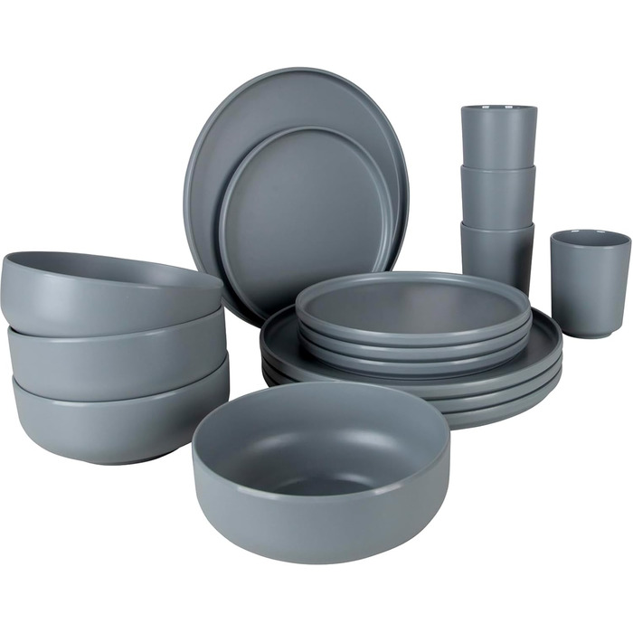 Набір посуду для кемпінгу Bo-Camp Melamin 16 предметів (Тарілки, чашки) сірий
