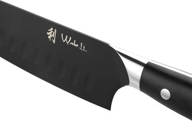 Набір кухонних ножів Wakoli Titanium Noir (5 предметів) з бруском - професійний набір ножів з титанового покриття, нержавіюча сталь, чорний, магнітний бруск, включає ніж Сантоку