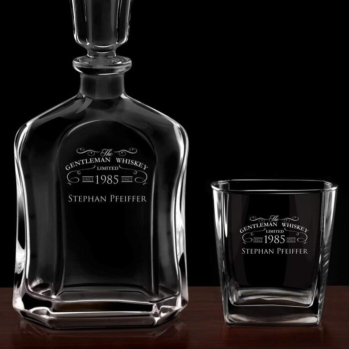 Мавертон Віскі Карафа + Набір склянок для віскі (2/4/6 шт.) з гравіюванням - 700 мл - Ідеальний подарунок для чоловіків, джентльменів