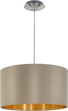 Підвісний світильник EGLO Maserlo, підвісний світильник з текстилю полум'я, підвісний світильник з металу срібла та тканини темно-коричневого кольору, золото, цоколь E27, підвісний світильник Ø 38 см, Ø 380 мм