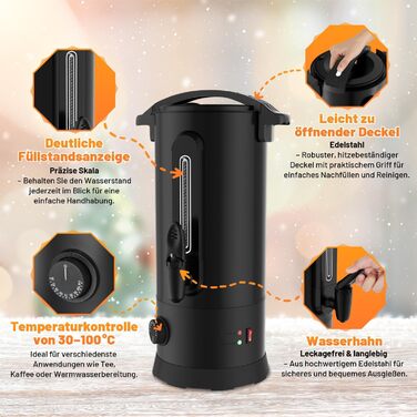 Глювайнер Cecaylie 10L: Електричний диспенсер для глінтвейну з нержавіючої сталі, з термостатом, краном та індикатором рівня, чорний