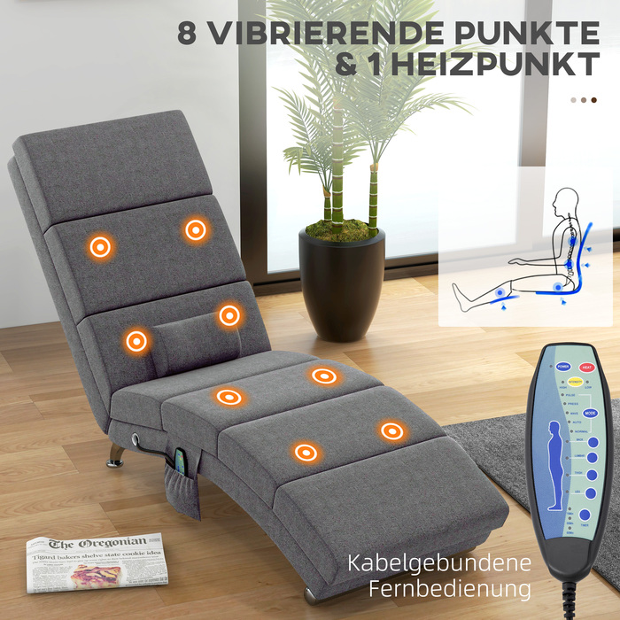 Крісло-релакс HOMCOM Relaxliege з функцією масажу, електричне крісло для відпочинку, крісло з високою спинкою, пульт дистанційного керування, складане телевізійне крісло з 5 режимами, подушкою, темно-сірого кольору | Aosom