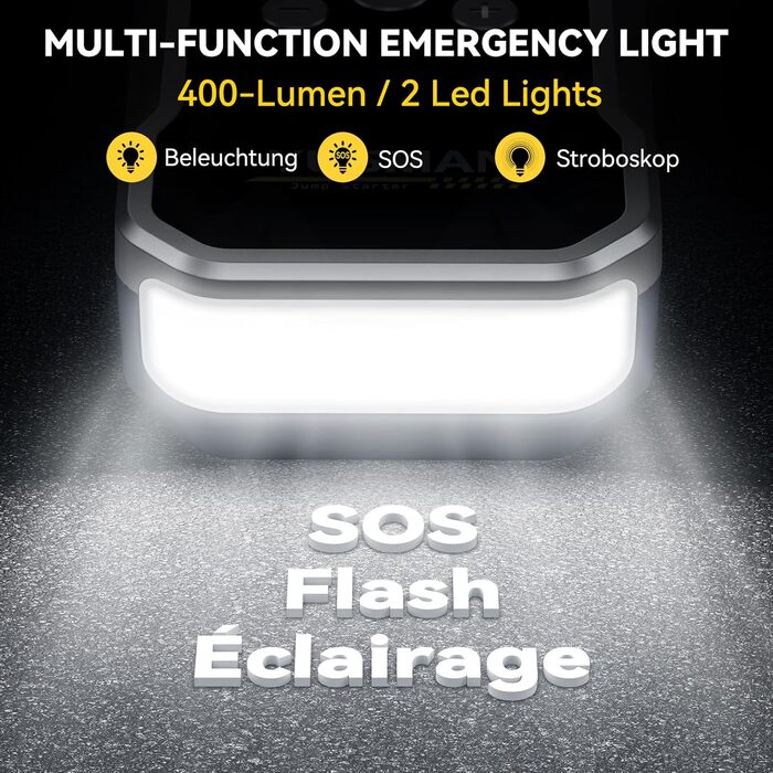 Powerbank для автомобіля Starthilfe: 6000A, 12V, для бензинових та дизельних авто, LCD-дисплей, 4 режими LED-підсвічування – для SUV, мотоциклів, газонокосарок