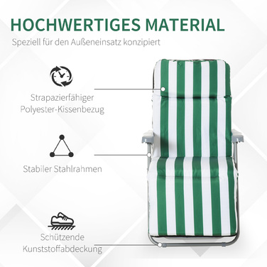 Набір з двох садово-розкладних лежаків з подушками, 60 x 75 x 102 см, сталь, зелений + білий