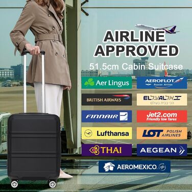 Чемодан KONO 24 дюйми, ABS, з TSA-замком, 4 колеса, 65×44×25.5 см, чорний, 3-частинний набір