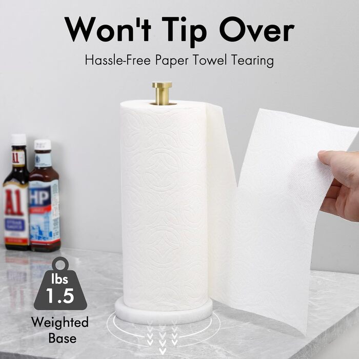 Тримач для паперових рушників KES з мармуром та нержавіючої сталі SUS304, настільний, золотого кольору, 14 см (KPH100S14B-2)