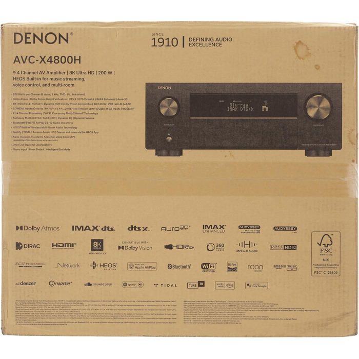 Канальний AV-ресивер Denon AVC-X4800H, 8K, Dolby Atmos, DTSX, Bluetooth, HEOS, Alexa, Чорний, 9.4-