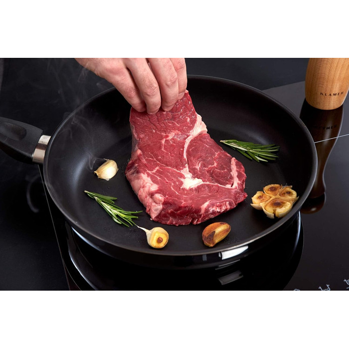 Сковорода-гриль KLAMER Induktion 28 см з нержавіючої сталі для стейків та тушкування