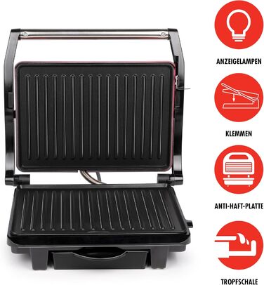 Контактний гриль Alpina Optigrill 2100W: для сендвічів, паніні, овочів, м'яса. Антипригарне покриття, інтелектуальні режими приготування, BPA-Free, чорний