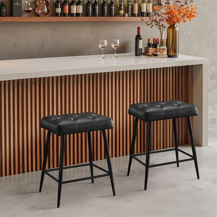 Набір з 2 барних стільців з мікрофібри, ретро дизайн, з підніжкою, висота 62.5 см, без спинки, для кухні, бістро, їдальні (сірий/чорний)