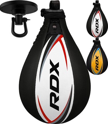 Набір боксерських груш RDX для дорослих зі шкіри, спідбол, підвішений на кронштейні, професійний боксерський мішок для перфорації, тренажери для швидкісного боксу, білий / червоний