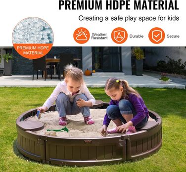Дерев'яний пісочниця VEVOR з кришкою, восьмигранна пісочниця з 4 місцями для сидіння та підстилкою, пісочниця для дітей у сад, подарунок для хлопчиків та дівчаток віком 3-12 років (пластик, кругла)