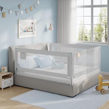 Бортик для ліжка WOLTU 150 см, захисний бортик для дітей та немовлят, регульована висота 69-87 см, тканина Оксфорд, металевий каркас, світло-сірий