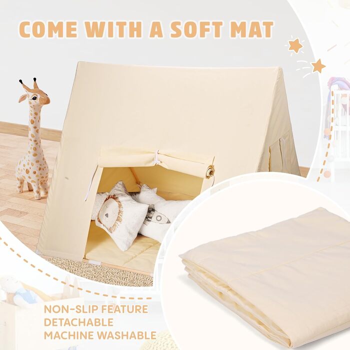 Дитячий намет Yontwe трикутної форми з килимком для гри в приміщенні. Ігровий будиночок для дітей, намет-халапа для дівчаток та хлопчиків, декор для дитячої кімнати.