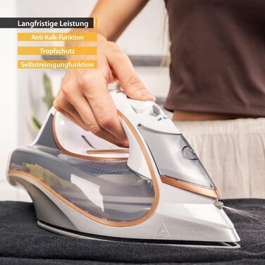 Відпарювач TZS First Austria I 2800-3200W з керамічною підошвою | Самоочищення, вертикальний пар, антинакип | 0,45л, 1.3кг, білий/мідний