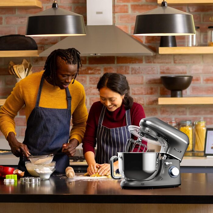 Кухонна машина 2000W з нержавіючої сталі, чаша 6.2 л, міксер з набором насадок (крюк, гак, вінчик, сплеск), колір антрацит