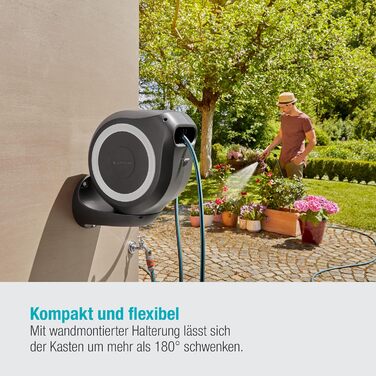 Шланг садовий Gardena RollUp M 20м: гнучкий, з тримачем для стіни, з розпилювачем та шлангом 20м (18610-20)