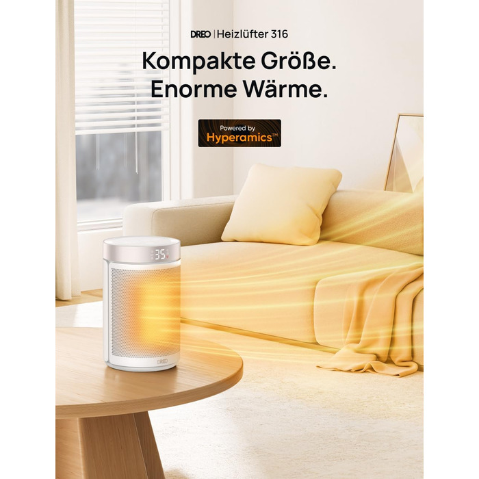 Електричний обігрівач Dreo Atom 316: тихий, 1500W, керамічний PTC, з термостатом та захистом, для спальні