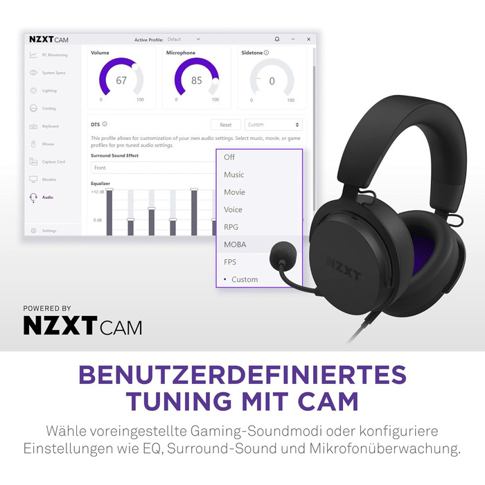 Релейна гарнітура NZXT - Hi-Res Audio, DTSX, легка, знімний мікрофон, чорний, ігри на ПК