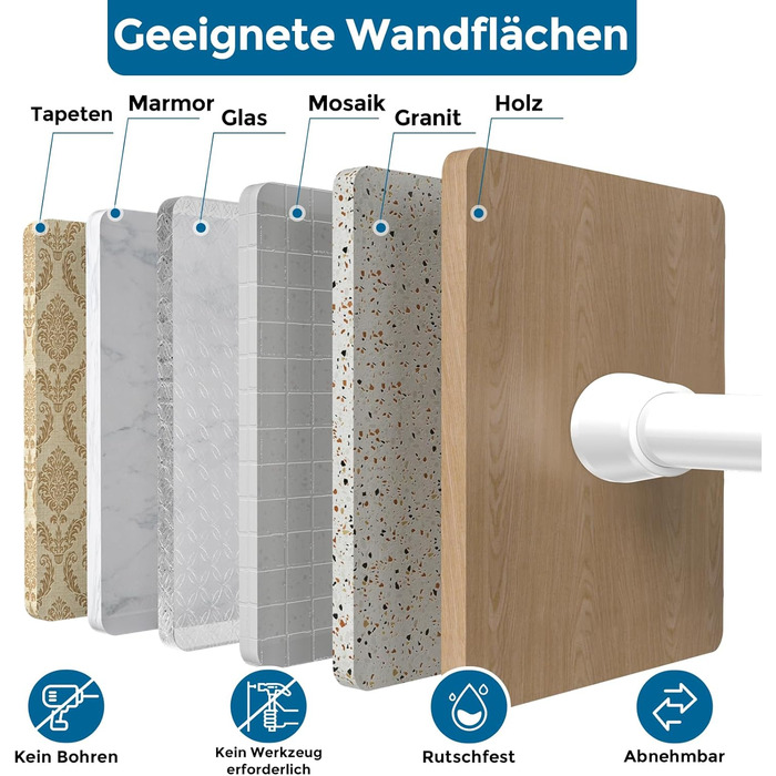 Штанга для штор без свердління AIZESI, 113-197 см, телескопічна, діаметр 22 мм, біла