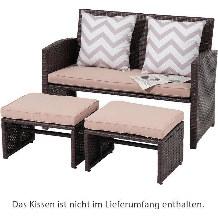 Садовий набір меблів з ротангу OC Orange-Casual 5 предметів: диван, крісла, столик, пуфи, подушки - бежевий