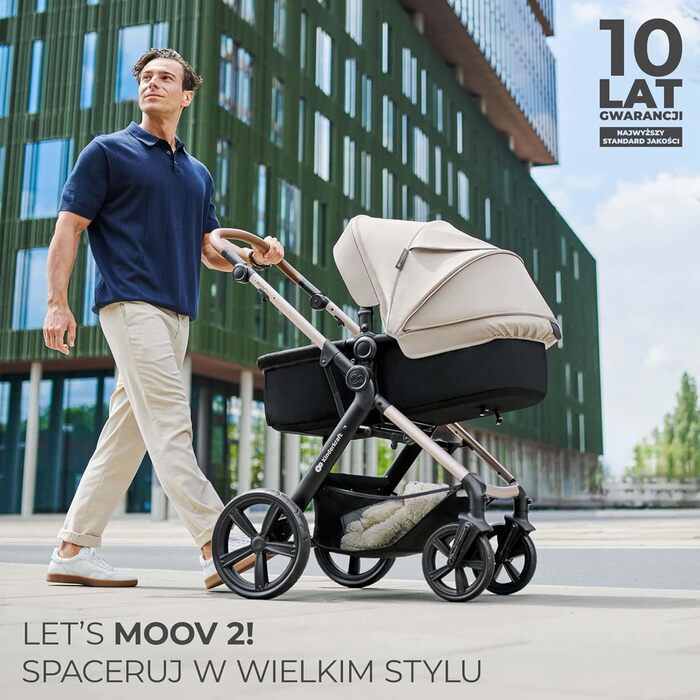 Дитяча коляска Kinderkraft MOOV2 4 в 1 з автокріслом I-SIZE, бежевий PRO, до 22 кг