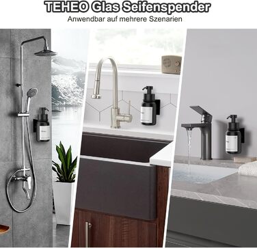 Настінний диспенсер для мила чорного кольору 250 мл - 2 шт. (без свердління)