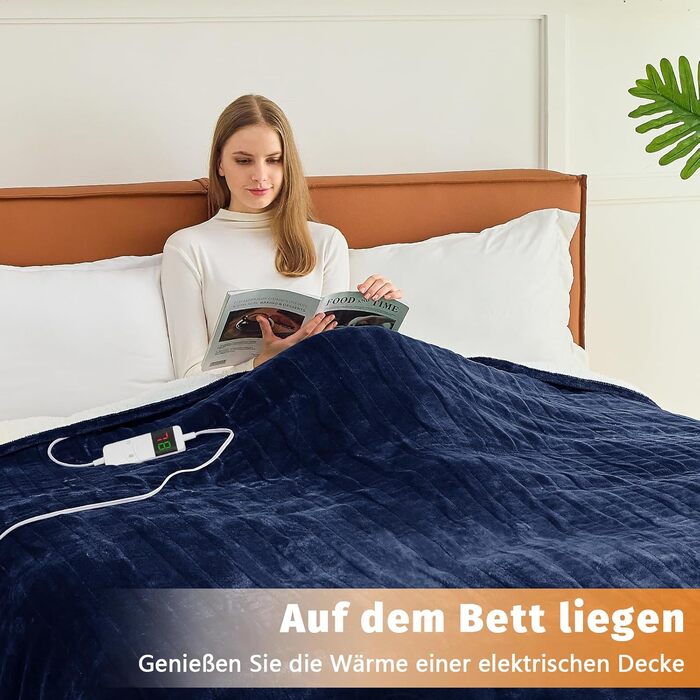 Електрична ковдра BOMOVA з автовимкненням, плюшева ковдра для дому, 10 режимів нагріву, таймер, 130x180 см (Блакитна)