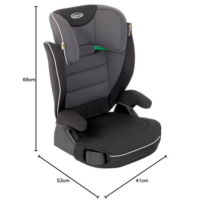 Автокрісло Graco Logico™ L i-Size R 129: 3,5-12 років, 100-150 см, регульовані підлокітники, знімний чохол, кріплення ременем безпеки, чорний колір, Midnight