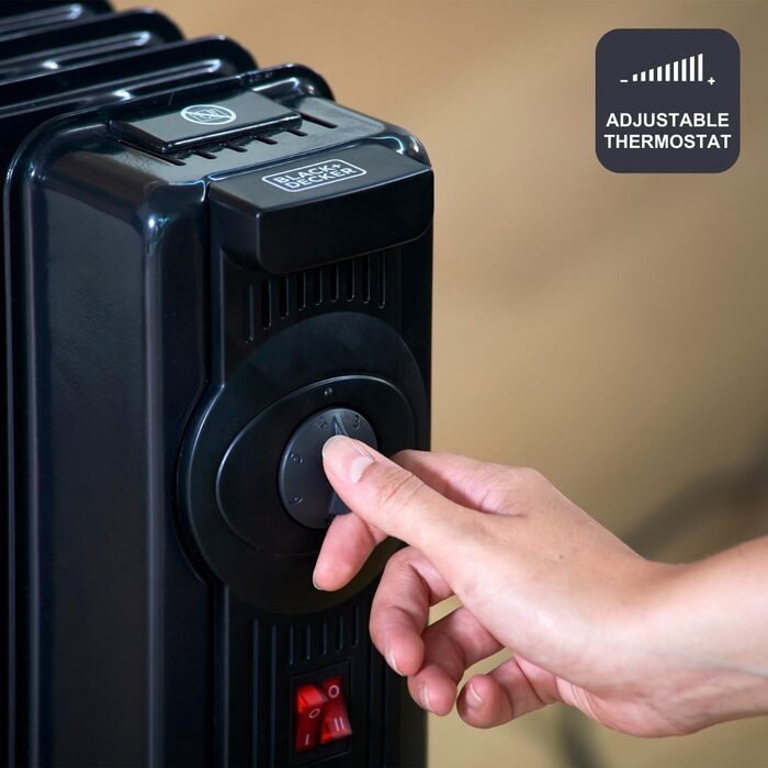 Масляний радіатор BLACK+DECKER BXRA1500E, 1500W, 2 режими нагріву, 6 рівнів, чорний