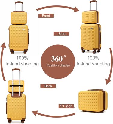 Валіза-тележка KONO з жорсткою оболонкою, 76x50x31 см, білий колір (з жовтим та косметичним набором)