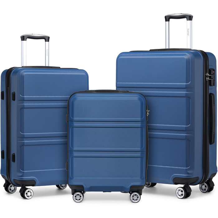 KONO Набір валіз 3 шт. з ABS, ручна валіза, набір валіз, валізи M-L-XL з колесами та TSA замком, темно-синій