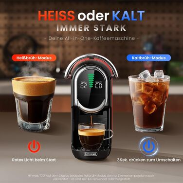 Кавомашина Magician1 Mini Kapselmaschine 5в1 для Nespresso, Dolce Gusto, Lavazza A Modo Mio, ESE 44, кавової гущі | 20 бар, 1450 Вт, LED-дисплей, 7 рівнів води | для дому та офісу, червона