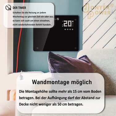 Конвектор DONYER POWER 2500W з Wi-Fi, чорний, з таймером та пультом, скло, для дому