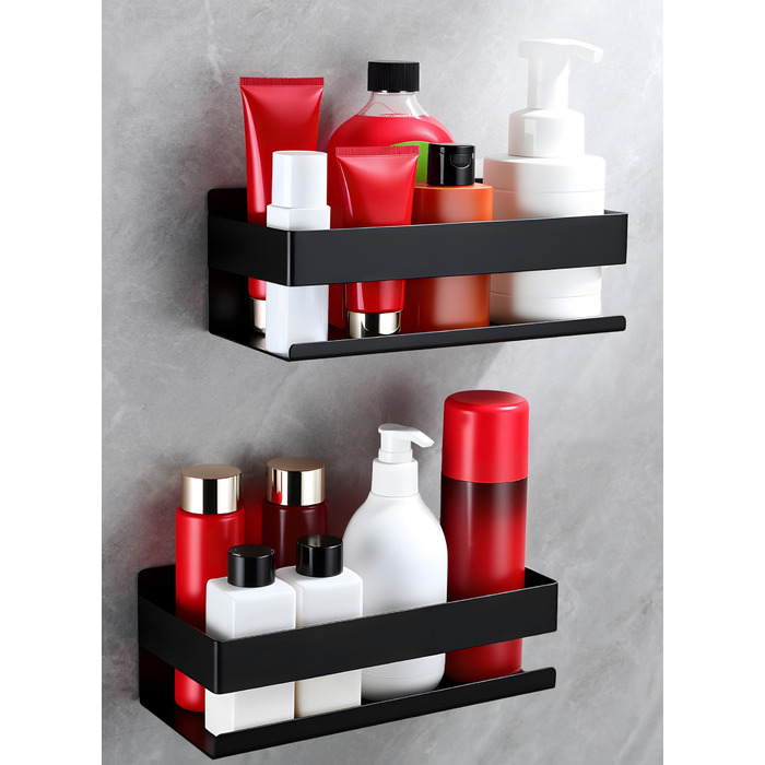 Полиця для душу без свердління - 2 шт. з нержавіючої сталі, органайзер для ванної кімнати, тримач для шампуню без свердління, 2 шт., чорний