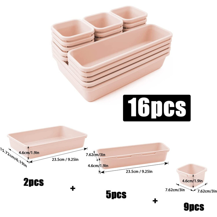Висувні ящики, 16 шт., система поділу, органайзер для спецій, роздільник ящиків, органайзер для ванної, набір ящиків з силіконовим протиковзким кулькою, комод, кухонний стіл, посуд (рожевого кольору)