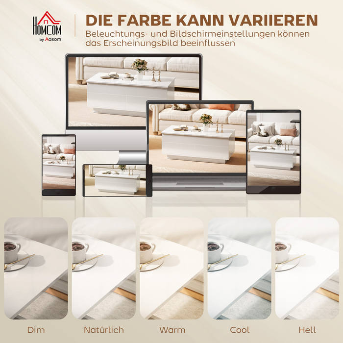 Журнальний столик з регульованою висотою, сучасний столик для вітальні з прихованою системою зберігання та 2 висувними ящиками, глянцевий білий