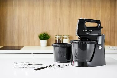 Кухонний комбайн MPM MMR-16Z з обертовою чашею 3,4 л, BPA free, 750W, білий. 5 швидкостей + Turbo, міксер з нержавіючої сталі, кухонний робот з двома чашами (чорний)