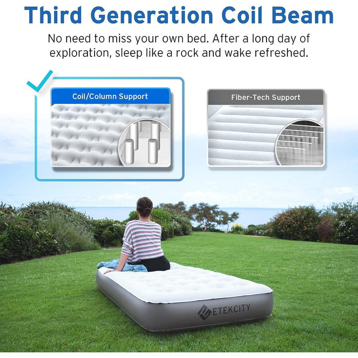 Надувне ліжко ETEKCITY EAM-ET2 для 1 особи - односпальне надувне ліжко для кемпінгу та відпочинку на природі (203 x 152 x 46 см, біле)
