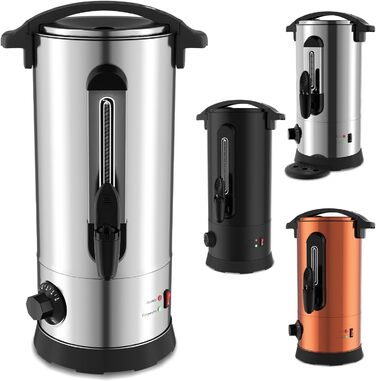Глювайновий нагрівач з 10 чашками | 1500W, нержавіюча сталь, термостат 30–110°C, функція підігріву та кран | Глювайновий автомат для вечірок (10L, срібний)